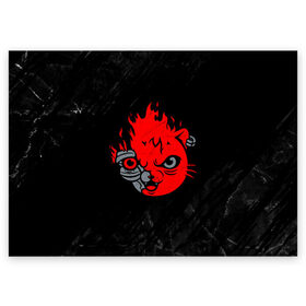 Поздравительная открытка с принтом CYBERPUNK 2077 КОТ КИАНУ РИВЗ в Кировске, 100% бумага | плотность бумаги 280 г/м2, матовая, на обратной стороне линовка и место для марки
 | Тематика изображения на принте: cat | cd project red | cyberpunk 2077 | demon | keanu reeves | kitty | maelstrom | militech | quadra | samurai | smile | trauma | trauma team | демон | киану ривз | киберпанк 2077 | кот | милитех | самурай | смайл