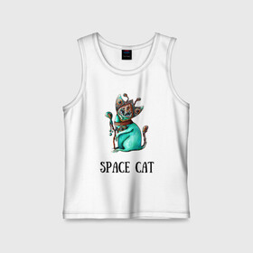 Детская майка хлопок с принтом Space cat в Кировске,  |  | cat | space | инопланетянин | киска | космос | кошка