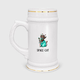 Кружка пивная с принтом Space cat в Кировске,  керамика (Материал выдерживает высокую температуру, стоит избегать резкого перепада температур) |  объем 630 мл | cat | space | инопланетянин | киска | космос | кошка