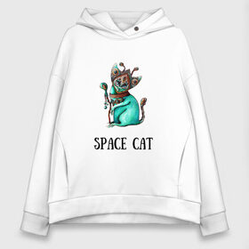 Женское худи Oversize хлопок с принтом Space cat в Кировске, френч-терри — 70% хлопок, 30% полиэстер. Мягкий теплый начес внутри —100% хлопок | боковые карманы, эластичные манжеты и нижняя кромка, капюшон на магнитной кнопке | cat | space | инопланетянин | киска | космос | кошка