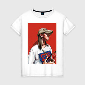 Женская футболка хлопок с принтом Девушка в бейсболке в Кировске, 100% хлопок | прямой крой, круглый вырез горловины, длина до линии бедер, слегка спущенное плечо | fashion | street art | авторская | иллюстрация | мода