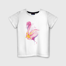 Детская футболка хлопок с принтом Фламинго рисунок акварелью в Кировске, 100% хлопок | круглый вырез горловины, полуприлегающий силуэт, длина до линии бедер | africa | afrika | aquarel | bird | fashion | flamingo | paint | painted | pink flamingo | summer | watercolor | watercolour | акварельный рисунок | африка | красками | краски | лето | мода | нарисованный фламинго | птица | розовый фламинго | 