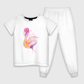 Детская пижама хлопок с принтом Фламинго рисунок акварелью в Кировске, 100% хлопок |  брюки и футболка прямого кроя, без карманов, на брюках мягкая резинка на поясе и по низу штанин
 | africa | afrika | aquarel | bird | fashion | flamingo | paint | painted | pink flamingo | summer | watercolor | watercolour | акварельный рисунок | африка | красками | краски | лето | мода | нарисованный фламинго | птица | розовый фламинго | 