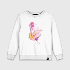 Детский свитшот хлопок с принтом Фламинго рисунок акварелью в Кировске, 100% хлопок | круглый вырез горловины, эластичные манжеты, пояс и воротник | Тематика изображения на принте: africa | afrika | aquarel | bird | fashion | flamingo | paint | painted | pink flamingo | summer | watercolor | watercolour | акварельный рисунок | африка | красками | краски | лето | мода | нарисованный фламинго | птица | розовый фламинго | 