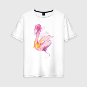 Женская футболка хлопок Oversize с принтом Фламинго рисунок акварелью в Кировске, 100% хлопок | свободный крой, круглый ворот, спущенный рукав, длина до линии бедер
 | Тематика изображения на принте: africa | afrika | aquarel | bird | fashion | flamingo | paint | painted | pink flamingo | summer | watercolor | watercolour | акварельный рисунок | африка | красками | краски | лето | мода | нарисованный фламинго | птица | розовый фламинго | 