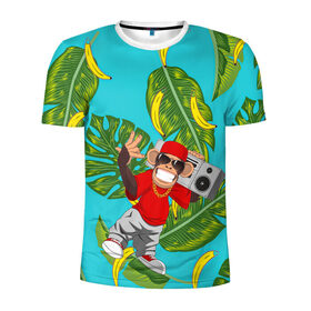 Мужская футболка 3D спортивная с принтом Репер в Кировске, 100% полиэстер с улучшенными характеристиками | приталенный силуэт, круглая горловина, широкие плечи, сужается к линии бедра | банан | бананы | баста | горила | джига | джиган | джунгли | кинконг | конг | маугли | море | музыка | обезьяна | пальма | пальмы | планета обезьян | пляж | путешествие | репер | реперы | солнце | тим | тима