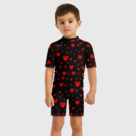 Детский купальный костюм 3D с принтом Красные сердца в Кировске, Полиэстер 85%, Спандекс 15% | застежка на молнии на спине | heart | love | red | red hearts. | градиент | день святого валентина | красные сердечки | красный | любовь | много сердечек | перламутр | сердце
