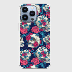 Чехол для iPhone 13 Pro с принтом Реалистичные черепа с розами в Кировске,  |  | flower | flowers | gothic | pattern | roses | skull | skull merch | tattoo | букет | готика | дизайн с черепами | красные розы | паттерн | принт с черепами | рисунок черепа | роза | розы | татуировка | узор | флора | цветы | череп