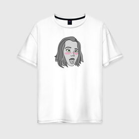 Женская футболка хлопок Oversize с принтом Ахегао с пирсингом в Кировске, 100% хлопок | свободный крой, круглый ворот, спущенный рукав, длина до линии бедер
 | ahegao | ахегао | чб | черно белое
