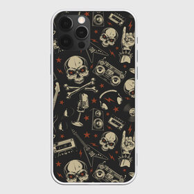 Чехол для iPhone 12 Pro Max с принтом Рок-музыка в Кировске, Силикон |  | guitar | microph | music | punk | rock | skeleton | skull | speakers | tape recorder | vinyl record | аудиокассета | басс гитара | виниловая пластинка | гитара | колонки | магнитофон | микрофон | музыка | наушники | панк | р