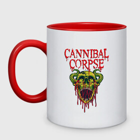 Кружка двухцветная с принтом Cannibal Corpse Труп Каннибала (Z) в Кировске, керамика | объем — 330 мл, диаметр — 80 мм. Цветная ручка и кайма сверху, в некоторых цветах — вся внутренняя часть | Тематика изображения на принте: cannibal | cannibal corpse | corpse | death metal | deathgrind | demon | devil | алекс уэбстер | брутальный дэт метал | демон | дэт метал | дэтграйнд | пол мазуркевич | роб барретт | труп каннибала | череп