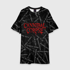 Детское платье 3D с принтом Cannibal Corpse | Songs (Z) в Кировске, 100% полиэстер | прямой силуэт, чуть расширенный к низу. Круглая горловина, на рукавах — воланы | cannibal | cannibal corpse | corpse | death metal | deathgrind | алекс уэбстер | брутальный дэт метал | дэт метал | дэтграйнд | пол мазуркевич | роб барретт | труп каннибала