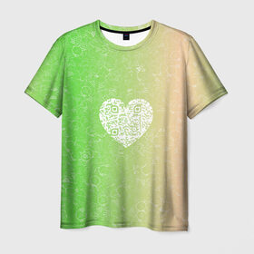 Мужская футболка 3D с принтом Сердечко АПВ 5ЗП в Кировске, 100% полиэфир | прямой крой, круглый вырез горловины, длина до линии бедер | qr код | амулет | антивирус | антидепрессант | антистресс | градиент | зеленый | иммуномодулятор | коллаж | оберег | персиковый | сердечко | талисман