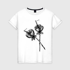 Женская футболка хлопок с принтом Дымящие розы в Кировске, 100% хлопок | прямой крой, круглый вырез горловины, длина до линии бедер, слегка спущенное плечо | букет | букеты | вредные привычки | дым | зож | огонь | растение | роза | розы | цветок | цветы