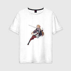 Женская футболка хлопок Oversize с принтом Асуна в Кировске, 100% хлопок | свободный крой, круглый ворот, спущенный рукав, длина до линии бедер
 | asuna | kawaii | sword art online | waifu | асуна | мастера меча онлайн | меч | тян