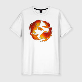 Мужская футболка хлопок Slim с принтом Карпы Кои в Кировске, 92% хлопок, 8% лайкра | приталенный силуэт, круглый вырез ворота, длина до линии бедра, короткий рукав | fish | japan | koi | животные | иероглифы | карпы | кои | рыбы | цветы | япония