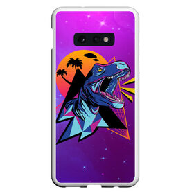 Чехол для Samsung S10E с принтом Retrowave Neon Dinosaur в Кировске, Силикон | Область печати: задняя сторона чехла, без боковых панелей | Тематика изображения на принте: 1980 | 80s | geometry | retrowave | retrowave принт | rex | space | t rex | trex | tropical | восьмидесятые | геометрия | космос | нео | неоновый динозавр | пальмы | рекс | ретровейв | рисунок динозавра | тираннозавр | тиранозавр