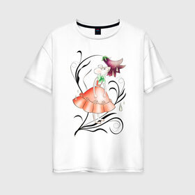 Женская футболка хлопок Oversize с принтом НЕЖНАЯ МЫШКА в Кировске, 100% хлопок | свободный крой, круглый ворот, спущенный рукав, длина до линии бедер
 | гранж | колокольчик | мышка | мышь | растение | ретро | с мышами | цветок