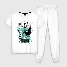 Женская пижама хлопок с принтом BEASTARS Гохин в Кировске, 100% хлопок | брюки и футболка прямого кроя, без карманов, на брюках мягкая резинка на поясе и по низу штанин | anime | beastars | gouhin | manga | аниме | выдающиеся звери | гохин | манга | панда
