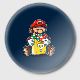 Значок с принтом Марио в Кировске,  металл | круглая форма, металлическая застежка в виде булавки | game | mario | sega | super | super mario | игры | м | марио | сега | супер марио