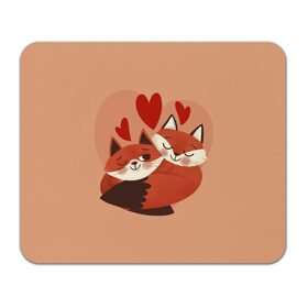 Коврик для мышки прямоугольный с принтом Влюбленные Лисички в Кировске, натуральный каучук | размер 230 х 185 мм; запечатка лицевой стороны | Тематика изображения на принте: fox | fox love | влюбленные лисички | лисы | сердца