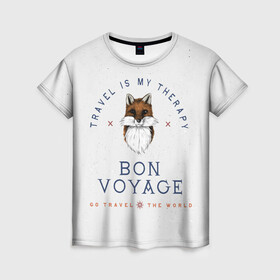Женская футболка 3D с принтом Fox traveler в Кировске, 100% полиэфир ( синтетическое хлопкоподобное полотно) | прямой крой, круглый вырез горловины, длина до линии бедер | fox | бон вояж | лиса | лиса путешественница | путешествия