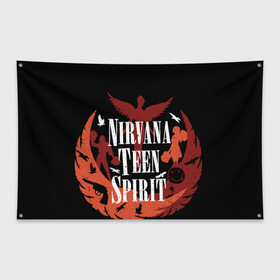 Флаг-баннер с принтом NIRVANA TEEN SPIRIT в Кировске, 100% полиэстер | размер 67 х 109 см, плотность ткани — 95 г/м2; по краям флага есть четыре люверса для крепления | art | cobain | curt | girl | grunge | metal | music | nirvana | punk | rock | spiritm | usa | гранж | группа | кобэйн | курт | метал | музыка | нирвана | панк | рисунок | рок | сша