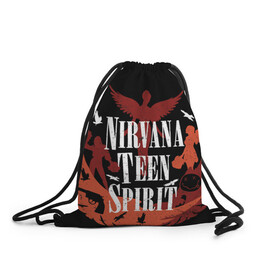 Рюкзак-мешок 3D с принтом NIRVANA TEEN SPIRIT в Кировске, 100% полиэстер | плотность ткани — 200 г/м2, размер — 35 х 45 см; лямки — толстые шнурки, застежка на шнуровке, без карманов и подкладки | art | cobain | curt | girl | grunge | metal | music | nirvana | punk | rock | spiritm | usa | гранж | группа | кобэйн | курт | метал | музыка | нирвана | панк | рисунок | рок | сша