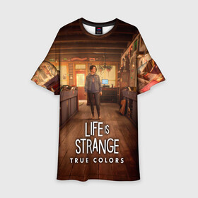 Детское платье 3D с принтом Life Is Strange True Colors в Кировске, 100% полиэстер | прямой силуэт, чуть расширенный к низу. Круглая горловина, на рукавах — воланы | Тематика изображения на принте: art | colors | game | is | life | strange | true | арт | жизнь | игра | краска | настоящий | странная | цвет | штука