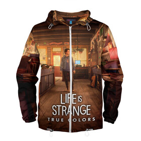 Мужская ветровка 3D с принтом Life Is Strange True Colors в Кировске, 100% полиэстер | подол и капюшон оформлены резинкой с фиксаторами, два кармана без застежек по бокам, один потайной карман на груди | art | colors | game | is | life | strange | true | арт | жизнь | игра | краска | настоящий | странная | цвет | штука