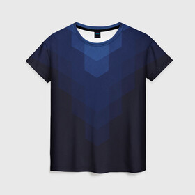 Женская футболка 3D с принтом Сине-черная Геометрия Линий в Кировске, 100% полиэфир ( синтетическое хлопкоподобное полотно) | прямой крой, круглый вырез горловины, длина до линии бедер | абстракция | в топе | в тренде | волейбол | геометрический | геометрия линий | линии | популярный | сине черный | синий | спорт | спортивный | форма | футбол | черный