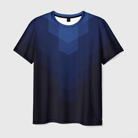 Мужская футболка 3D с принтом Сине-черная Геометрия Линий в Кировске, 100% полиэфир | прямой крой, круглый вырез горловины, длина до линии бедер | абстракция | в топе | в тренде | волейбол | геометрический | геометрия линий | линии | популярный | сине черный | синий | спорт | спортивный | форма | футбол | черный