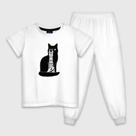Детская пижама хлопок с принтом КотоМордор в Кировске, 100% хлопок |  брюки и футболка прямого кроя, без карманов, на брюках мягкая резинка на поясе и по низу штанин
 | cat | башня | властелин колец | киса | кот | котенок | котэ | кошка | мордор | фильм | черный