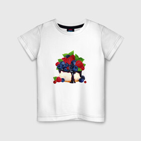 Детская футболка хлопок с принтом Черничный чизкейк в Кировске, 100% хлопок | круглый вырез горловины, полуприлегающий силуэт, длина до линии бедер | еда | клубника | сладости | торт | черника | ягоды
