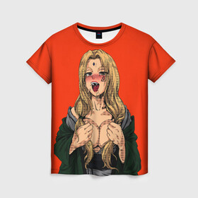 Женская футболка 3D с принтом Ahegao Цунаде в Кировске, 100% полиэфир ( синтетическое хлопкоподобное полотно) | прямой крой, круглый вырез горловины, длина до линии бедер | ahegao | anime | anime girl | ахегао | девушка | охегао | семпай | цунаде | цунадэ