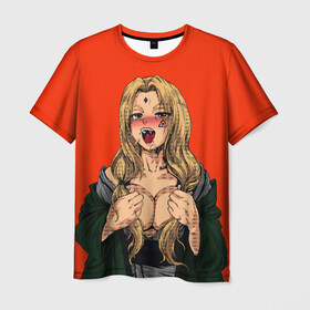 Мужская футболка 3D с принтом Ahegao Цунаде в Кировске, 100% полиэфир | прямой крой, круглый вырез горловины, длина до линии бедер | Тематика изображения на принте: ahegao | anime | anime girl | ахегао | девушка | охегао | семпай | цунаде | цунадэ