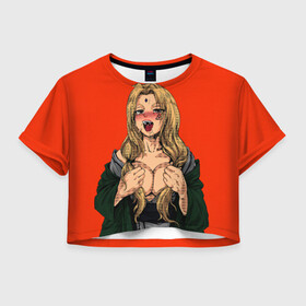 Женская футболка Crop-top 3D с принтом Ahegao Цунаде в Кировске, 100% полиэстер | круглая горловина, длина футболки до линии талии, рукава с отворотами | ahegao | anime | anime girl | ахегао | девушка | охегао | семпай | цунаде | цунадэ
