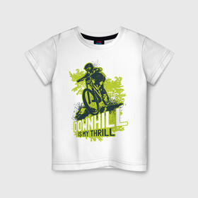 Детская футболка хлопок с принтом Downhill в Кировске, 100% хлопок | круглый вырез горловины, полуприлегающий силуэт, длина до линии бедер | art | bicycle | cyclist | downhill | extreme | sport | арт | велосипед | велосипедист | спорт | экстрим