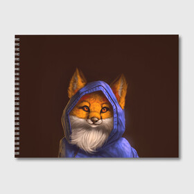Альбом для рисования с принтом Лисенок в капюшоне в Кировске, 100% бумага
 | матовая бумага, плотность 200 мг. | fox | foxy | животное | звери | лиса | лисенок | лисичка | милая | рыжая | фокс
