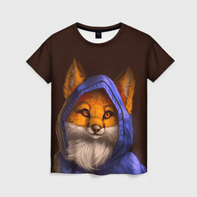 Женская футболка 3D с принтом Лисенок в капюшоне в Кировске, 100% полиэфир ( синтетическое хлопкоподобное полотно) | прямой крой, круглый вырез горловины, длина до линии бедер | fox | foxy | животное | звери | лиса | лисенок | лисичка | милая | рыжая | фокс