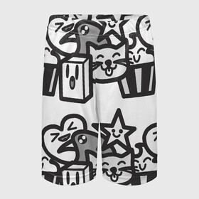 Детские спортивные шорты 3D с принтом Чёрно-белые дудлы в Кировске,  100% полиэстер
 | пояс оформлен широкой мягкой резинкой, ткань тянется
 | doodle | белый | ворон | ворона | дудл | дудлы | звезда | кекс | кот | котэ | кошка | сердечко | сердце | чёрно белый | чёрный