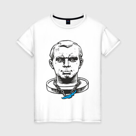 Женская футболка хлопок с принтом Гагарин в Кировске, 100% хлопок | прямой крой, круглый вырез горловины, длина до линии бедер, слегка спущенное плечо | бабрбук | байкал | гагарин