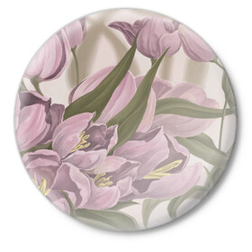 Значок с принтом Сахарный розовый в Кировске,  металл | круглая форма, металлическая застежка в виде булавки | flowers | sugar pink | бутоны | весна | женственность | нежность | природа | тюльпан | флавер | цветы