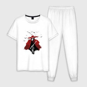 Мужская пижама хлопок с принтом Hellsing bats в Кировске, 100% хлопок | брюки и футболка прямого кроя, без карманов, на брюках мягкая резинка на поясе и по низу штанин
 | вампир | винтовка | девушка | летучие мыши