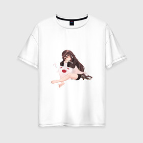 Женская футболка хлопок Oversize с принтом Отдыхающая Ху Тао в Кировске, 100% хлопок | свободный крой, круглый ворот, спущенный рукав, длина до линии бедер
 | арт | милая девушка | отдых | привидение | призрак | рисунок | ху тао
