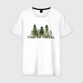 Мужская футболка хлопок с принтом Время путешествовать в Кировске, 100% хлопок | прямой крой, круглый вырез горловины, длина до линии бедер, слегка спущенное плечо. | время путешествовать | дерево | елка | лес | приключение | путешествие