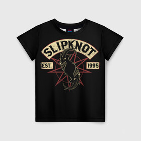 Детская футболка 3D с принтом Slipknot (1995) в Кировске, 100% гипоаллергенный полиэфир | прямой крой, круглый вырез горловины, длина до линии бедер, чуть спущенное плечо, ткань немного тянется | metal | music | rock | slipknot | козел | логотип | металл | музыка | надпись | пентаграмма | рок | слипкнот | узор | цифры | чб | череп