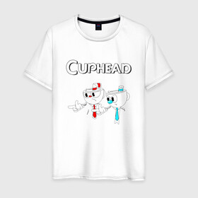 Мужская футболка хлопок с принтом Cuphead в Кировске, 100% хлопок | прямой крой, круглый вырез горловины, длина до линии бедер, слегка спущенное плечо. | cuphead | tdcuphd | горит пукан | двое | игры | невозможно пройти. | чашки головы | чашкоголовые