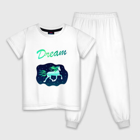 Детская пижама хлопок с принтом Dream в Кировске, 100% хлопок |  брюки и футболка прямого кроя, без карманов, на брюках мягкая резинка на поясе и по низу штанин
 | грива | звезды | лошадь | мечта | небо | пони | сказка | сон