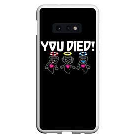 Чехол для Samsung S10E с принтом YOU DIED в Кировске, Силикон | Область печати: задняя сторона чехла, без боковых панелей | Тематика изображения на принте: art | cartoon | cup | cuphead | dark | devil | dice | die | died | game | ghost | gta | king | mugman | souls | the | you | арт | бос | босс | голова | демон | дьявол | игра | капхед | магмен | мультик | мультфильм | потрачено | приведение | пр